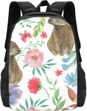 Watercolor Flowers And Bunny Lightweight Packable Backpack Travel Casual Large Capacity Daypack Foldable Backpack For Men Women