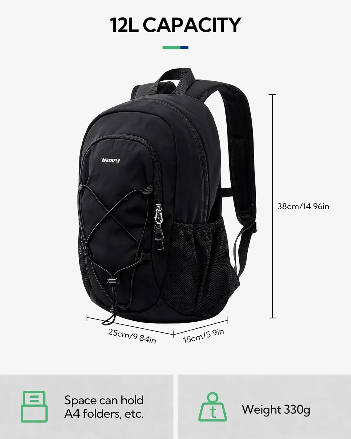 WATERFLY 12L Small Hiking Backpack: Day Pack Lightweight Travel Bag Camping Fitness Cycling Outdoor Sports Daypack For Women Men Teenager