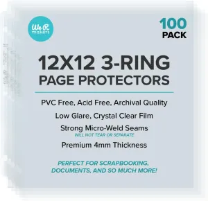 We R Memory Keepers 12x12 Page Protector Sleeve Set Includes 100 Pages, Non-Glare, Compatible with Most 3 Ring Albums, Perfect for Scrapbooking & More