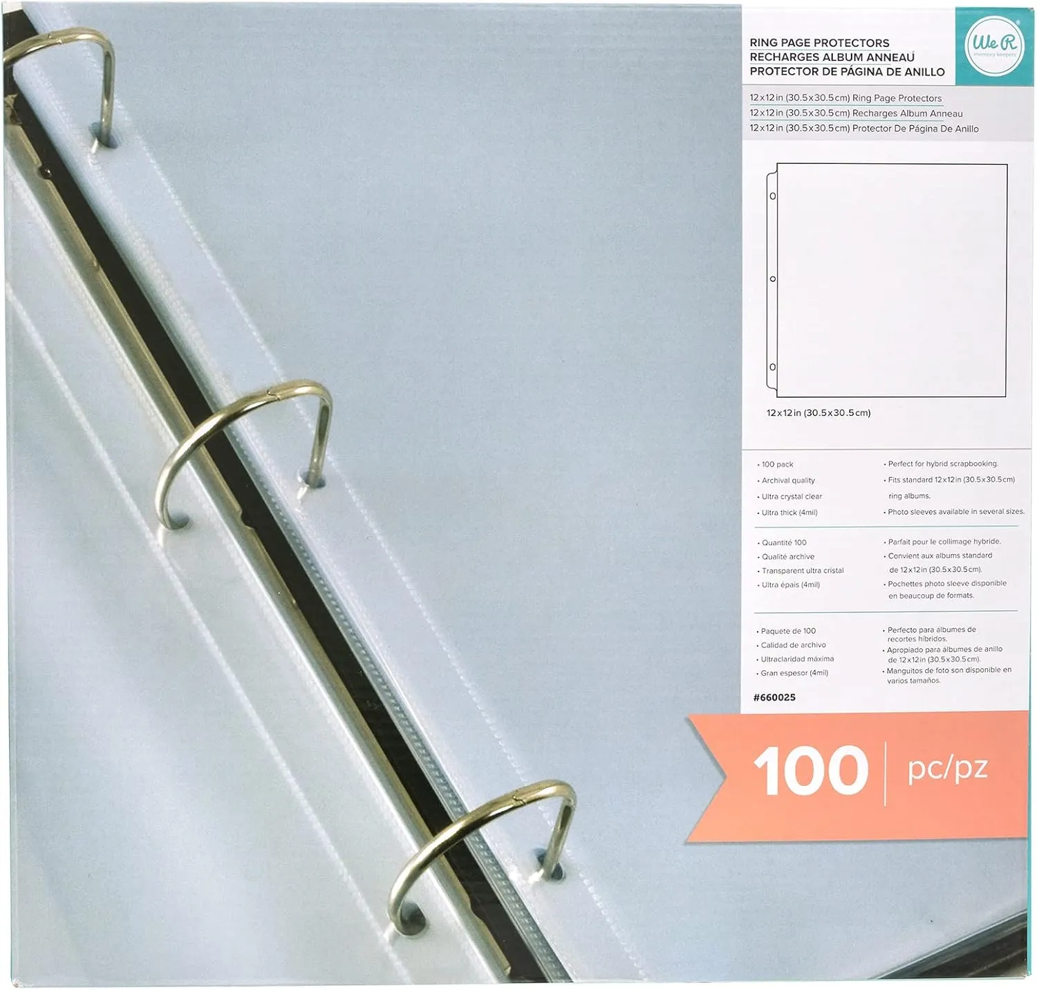 We R Memory Keepers 12x12 Page Protector Sleeve Set Includes 100 Pages, Non-Glare, Compatible with Most 3 Ring Albums, Perfect for Scrapbooking & More