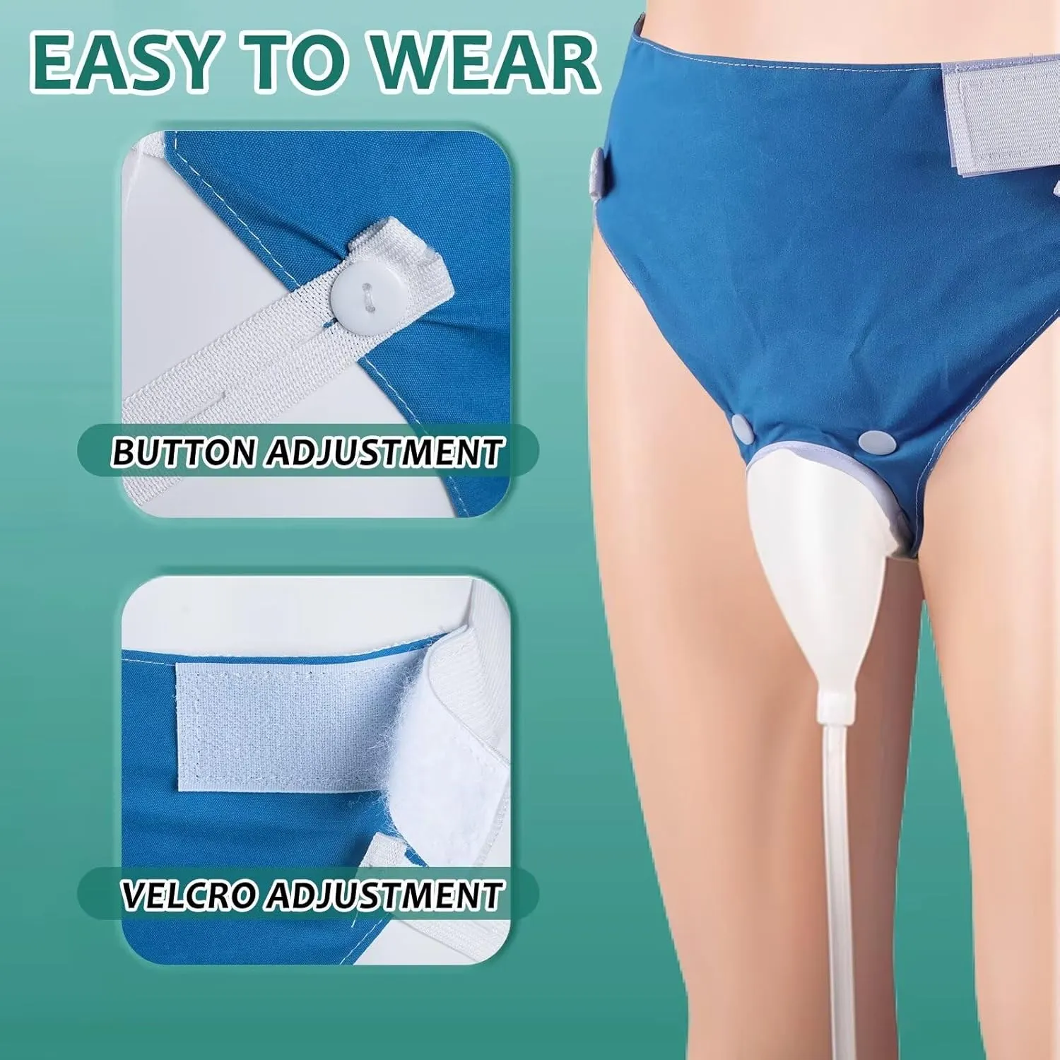 Wearable Urine Collector with 1000ml & 2000ml Urine Collection Bags 1.2M Catheter and Dual Capacity Bags, Includes Breathable Cotton Pants Leak Proof Anti Reflux for Men White