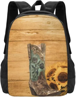 Weathered Western Country Sunflower Cowboy Boot Lightweight Packable Backpack Travel Casual Hiking Daypack Foldable Backpack For Men Women