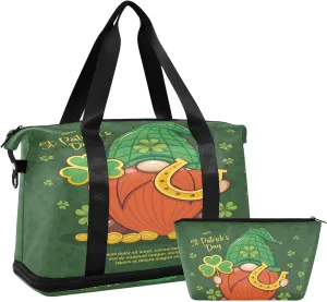 Weekender Overnight Bags for Women Happy Saint Patrick's Day Travel Duffel Bag with Shoe Compartments Cute Gnome Gym Duffel Bag with Toiletry Bag for Travel Sport Yoga 17 Inch