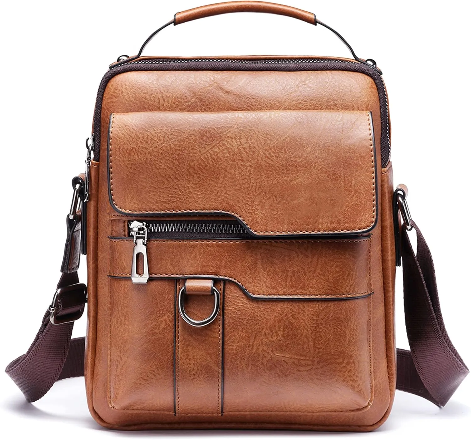 WEIXIER Small Shoulder Bag for Men Leather Crossbody Man Purse Handbag Satchel Messenger Travel Bags for iPad 9.7" Work Office Business Brown