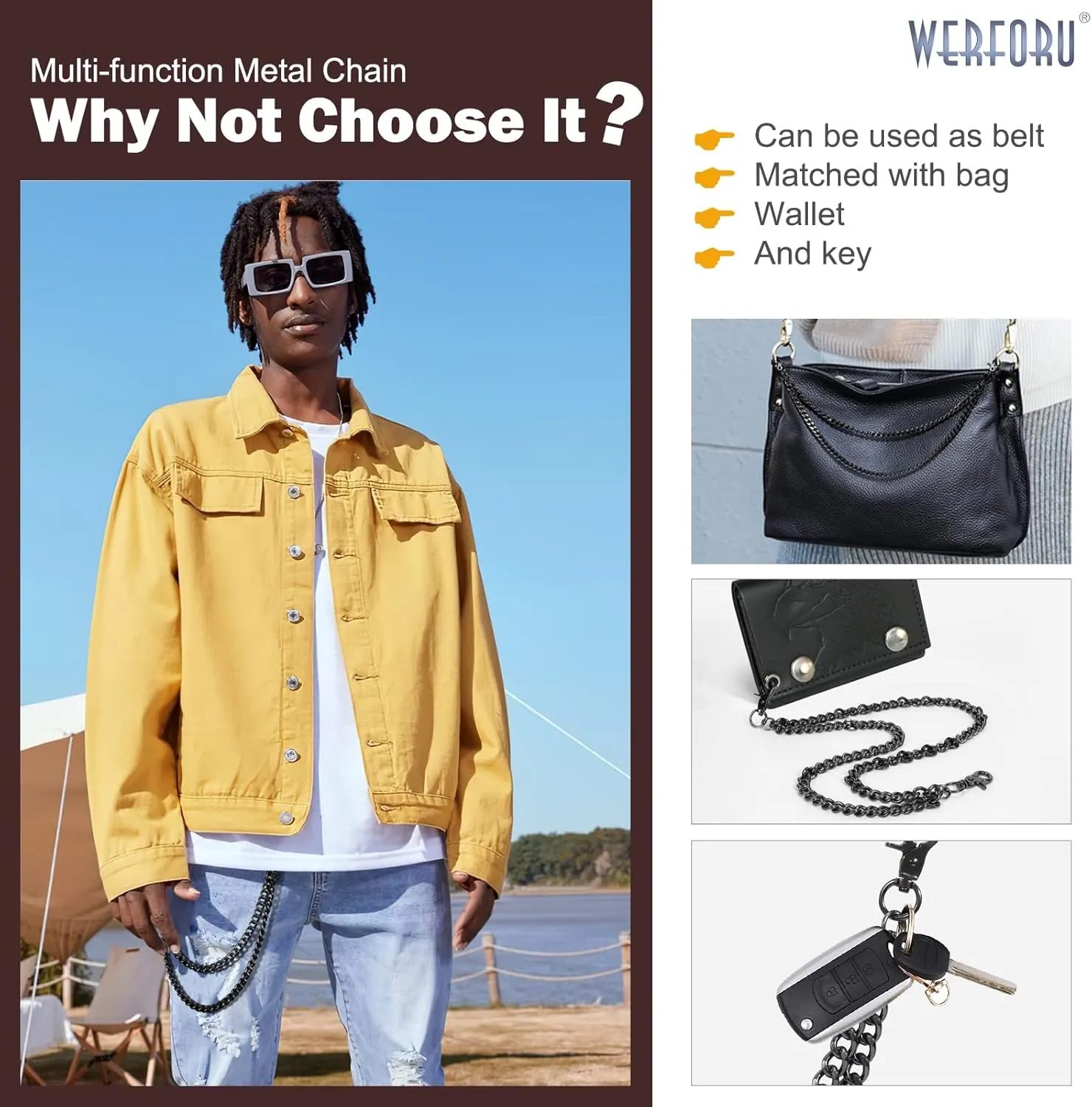 WERFORU Men Women Heavy Duty Wallet Chain Hip Hop Punk Jeans Chain Biker Motorcycle Keychain