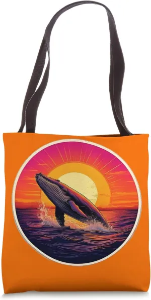 Whale Sunset Graphic 80s-Inspired Retro Ocean Design Tote Bag