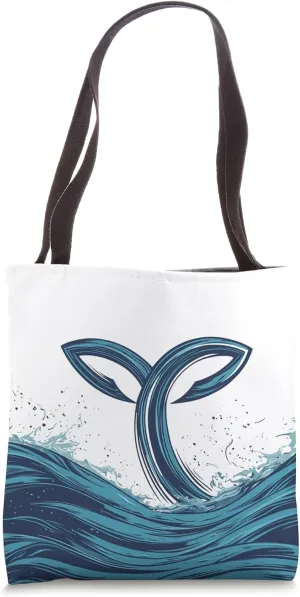 Whale Tail Emerges From Stylized Waves Tote Bag