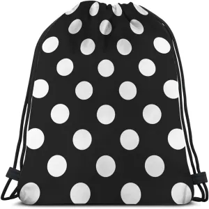 White Polka Dots Drawstring Bags Backpack Bag Big Circle Black Retro Background Simple Texture Fashion Print Sport Gym Sack Drawstring Bag String Bag Yoga Bag for Men Women