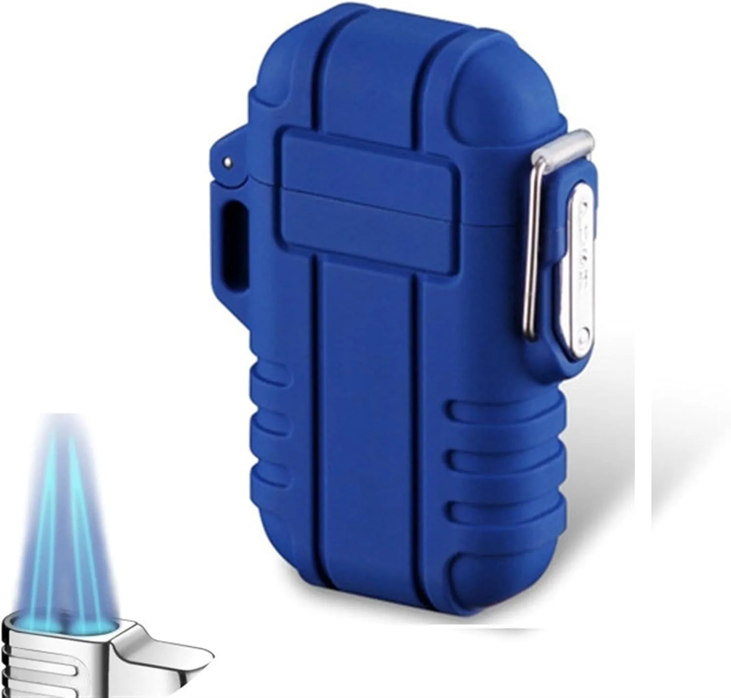 Windproof and Waterproof Butane Double Torch Flame Lighter Portable Outdoor Travel Hiking Camping Essentials(Blue)