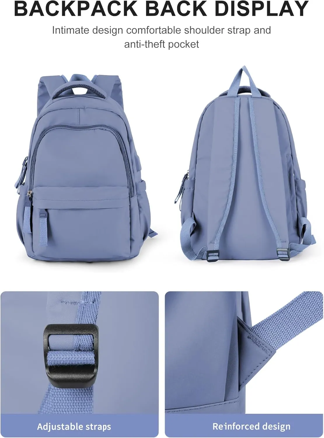 winspansy Simple Cute Backpack for Women Men Waterproof College Bag fit 14 Inch Laptop with USB Charging Port,Violet
