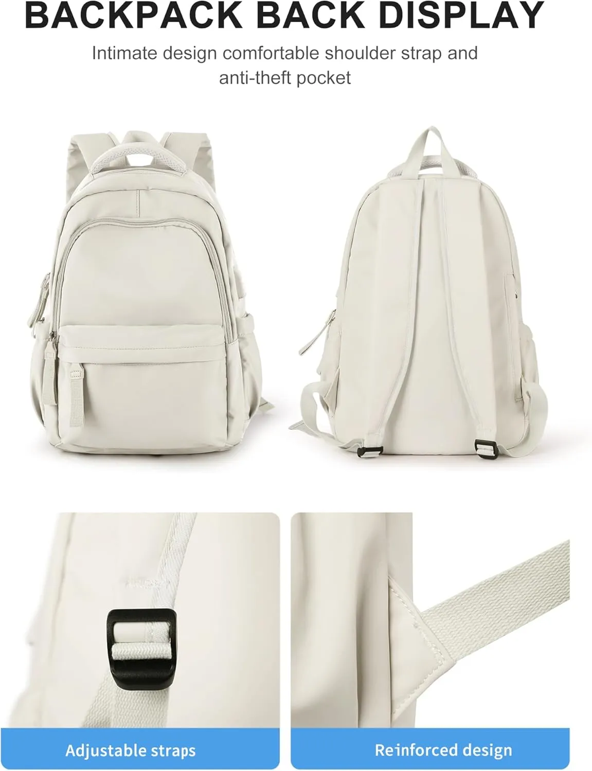 winspansy Small Backpack For School Girls Boys Aesthetic Lightweight Travel Daypack Simple Cute Backpack For Women Men College High School Bookbag Fit 14 Inch Laptop With USB charging port,Beige