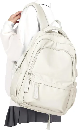 winspansy Small Backpack For School Girls Boys Aesthetic Lightweight Travel Daypack Simple Cute Backpack For Women Men College High School Bookbag Fit 14 Inch Laptop With USB charging port,Beige