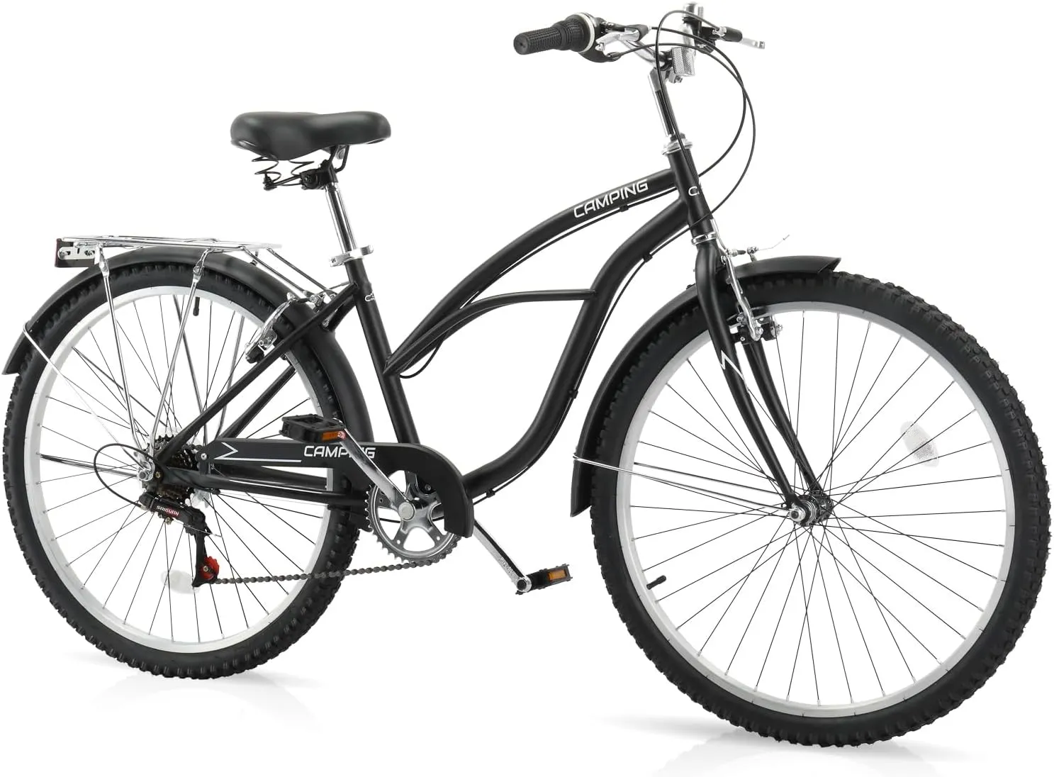 Women Bike, 26 Inch Beach Cruiser Bike, 7 Speed Commuter Bicycle with Ergonomic Upright Frame, Full Front & Rear Fenders and Foldable Front Basket (Green/Black/Red)