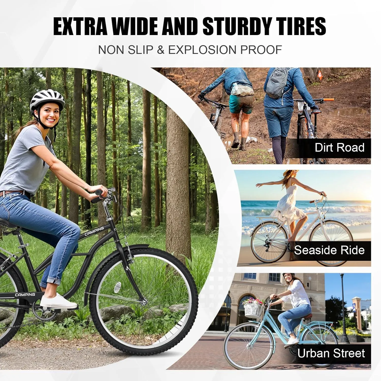 Women Bike, 26 Inch Beach Cruiser Bike, 7 Speed Commuter Bicycle with Ergonomic Upright Frame, Full Front & Rear Fenders and Foldable Front Basket (Green/Black/Red)