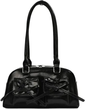 Women Fashion Shoulder Bag Double Pockets PU Leather Casual Armpit Bag with Bow Simple Shopping Bag Solid Color fo