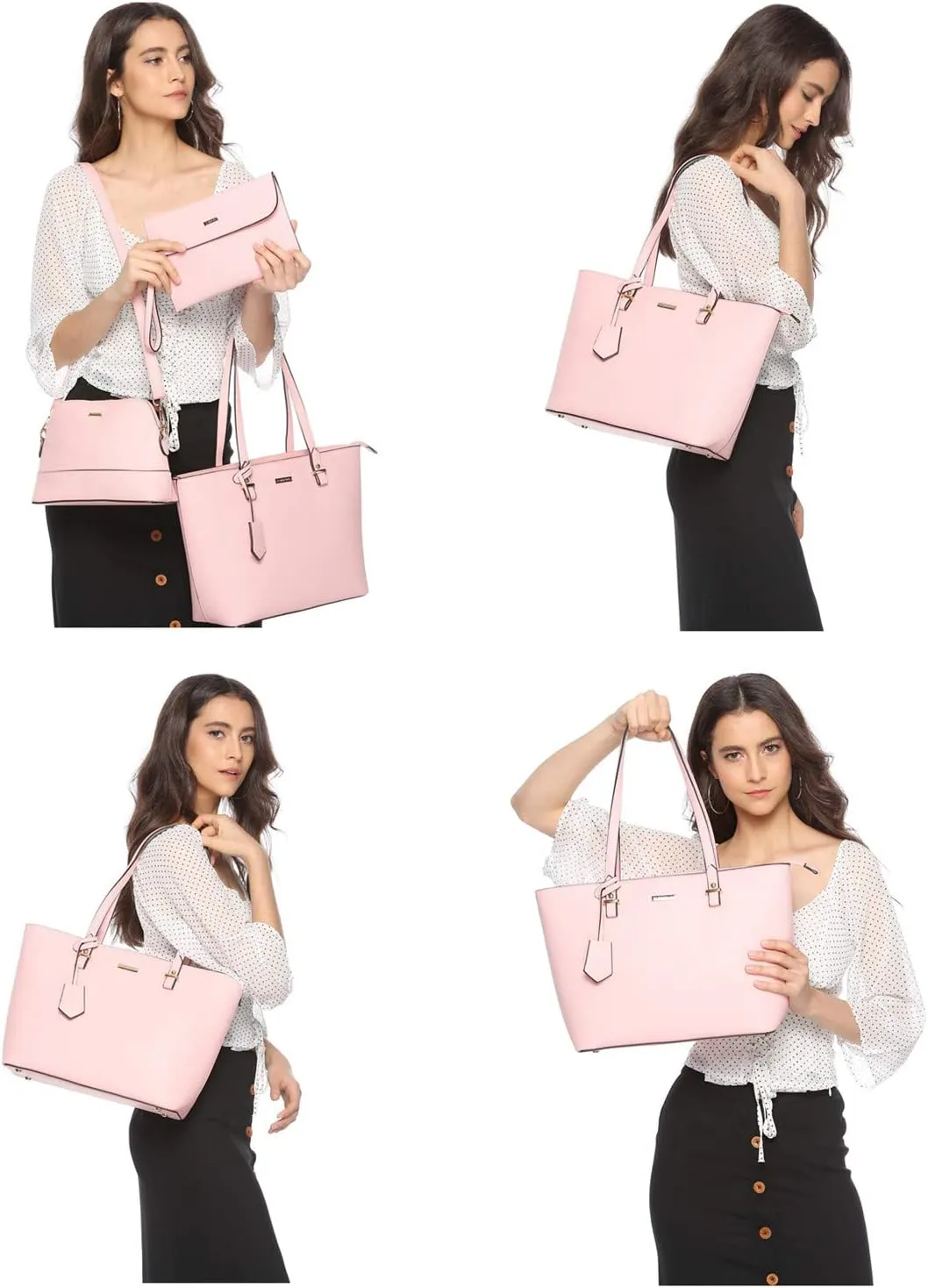 Women Fashion Synthetic Leather Handbags Tote Bag Shoulder Bag Top Handle Satchel Purse Set 4pcs