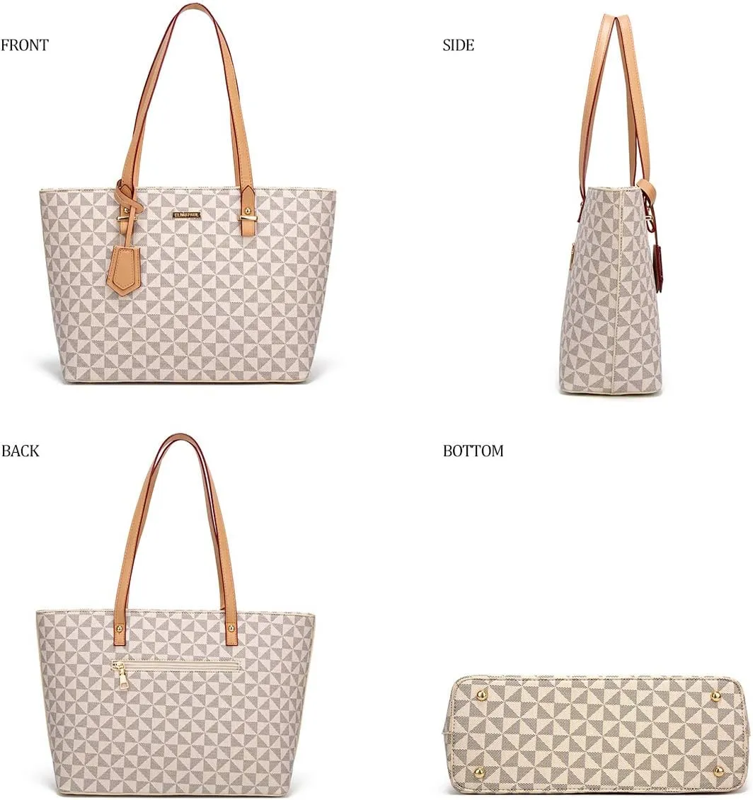 Women Fashion Synthetic Leather Handbags Tote Bag Shoulder Bag Top Handle Satchel Purse Set 4pcs