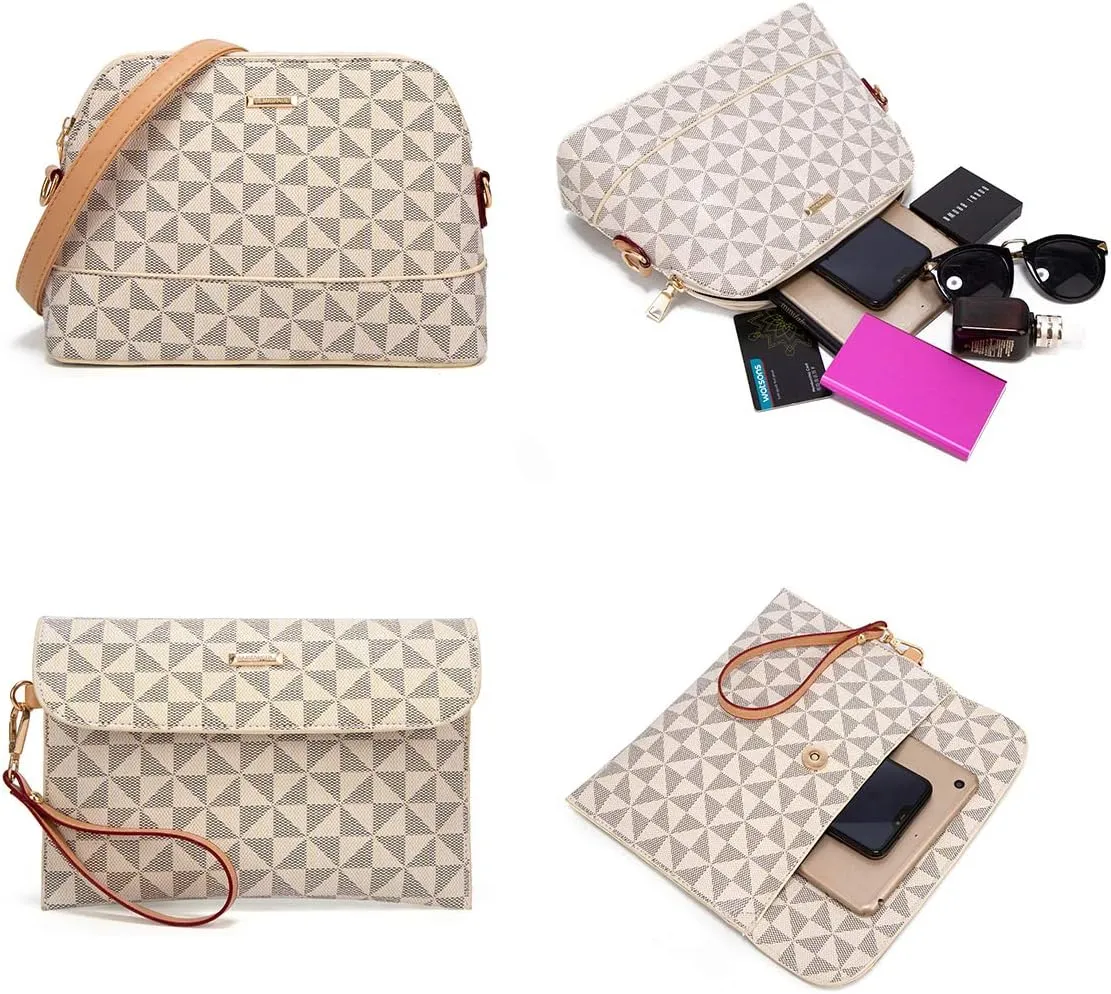 Women Fashion Synthetic Leather Handbags Tote Bag Shoulder Bag Top Handle Satchel Purse Set 4pcs