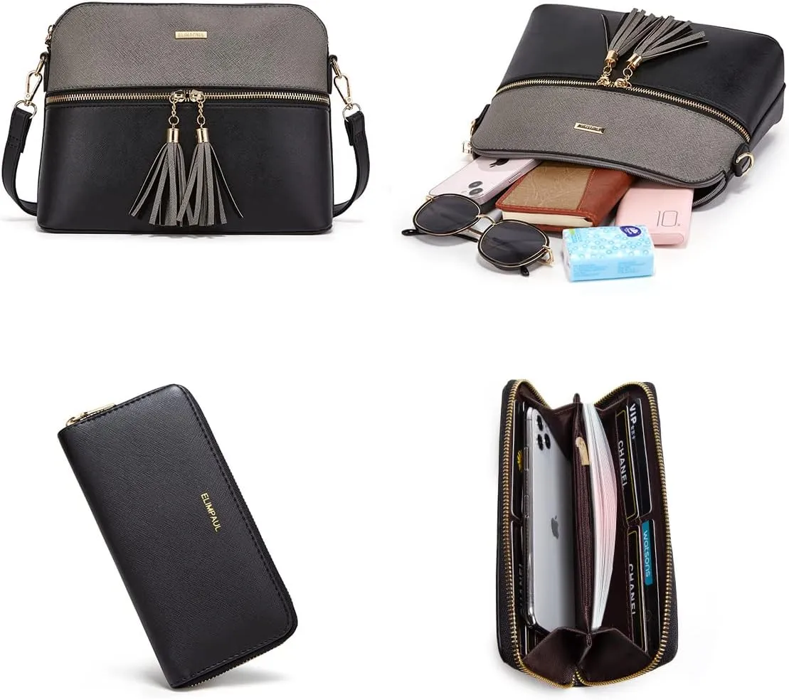 Women Fashion Synthetic Leather Handbags Tote Bag Shoulder Bag Top Handle Satchel Purse Set 4pcs