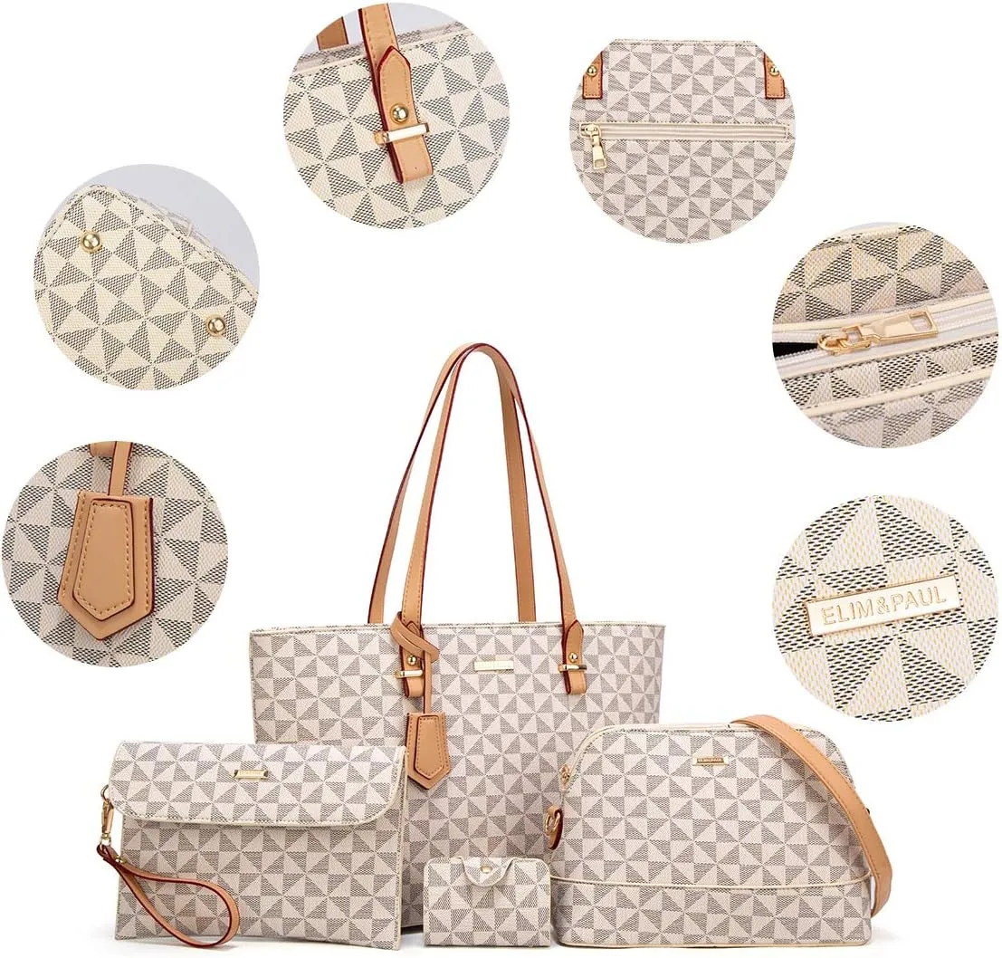 Women Fashion Synthetic Leather Handbags Tote Bag Shoulder Bag Top Handle Satchel Purse Set 4pcs
