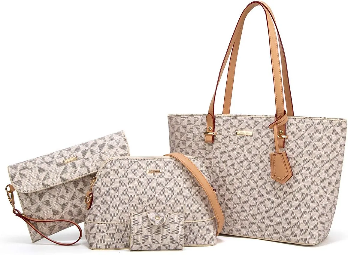 Women Fashion Synthetic Leather Handbags Tote Bag Shoulder Bag Top Handle Satchel Purse Set 4pcs