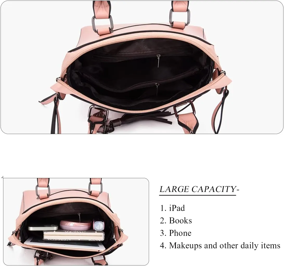 Women Handbags Purses Set 4pcs Leather Shoulder Top Handle Satchels with Pendant