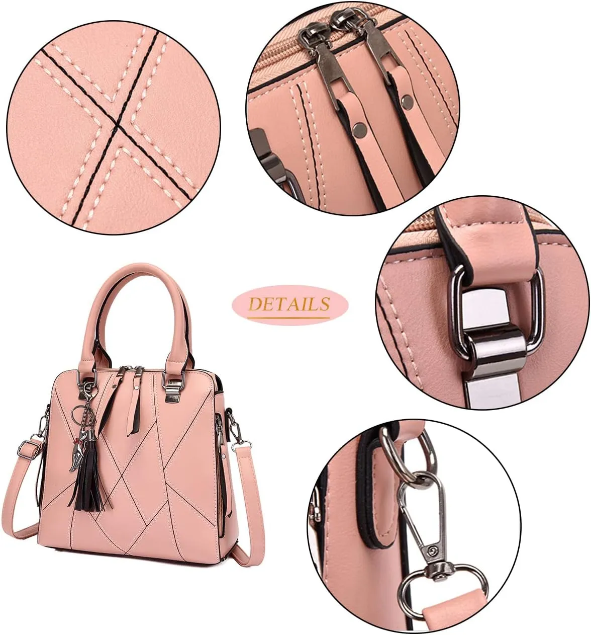 Women Handbags Purses Set 4pcs Leather Shoulder Top Handle Satchels with Pendant