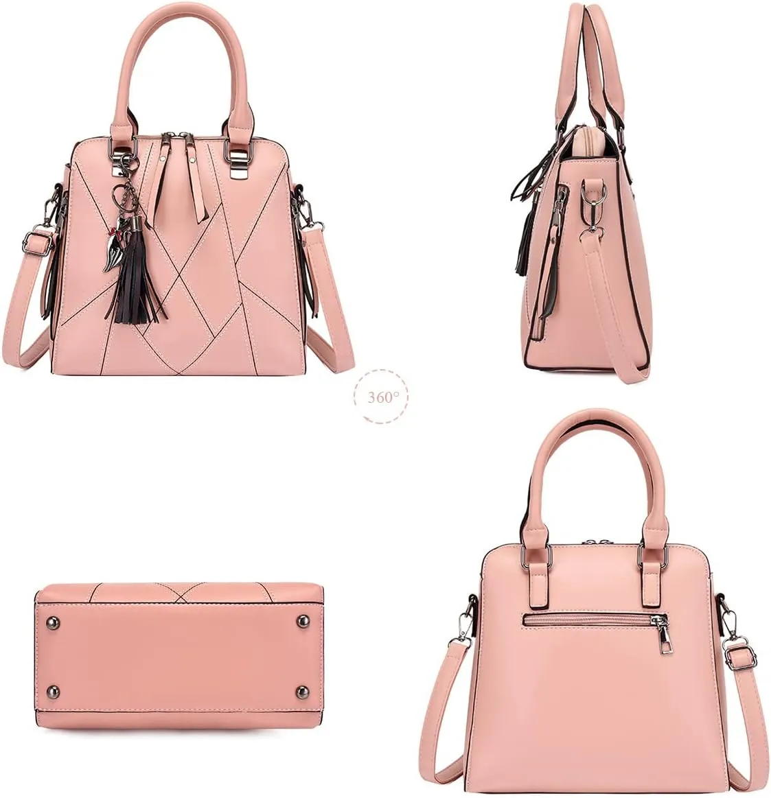 Women Handbags Purses Set 4pcs Leather Shoulder Top Handle Satchels with Pendant