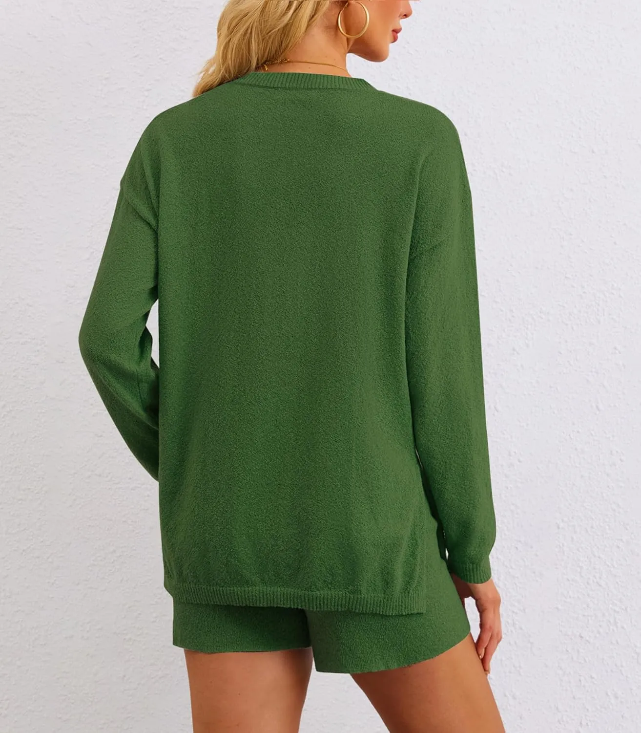 Womens 2 Piece Sets Fall Outfits 2024 Long Sleeve Lounge Set Knit Top Matching Shorts Beach Travel Vacation Cruise Clothes
