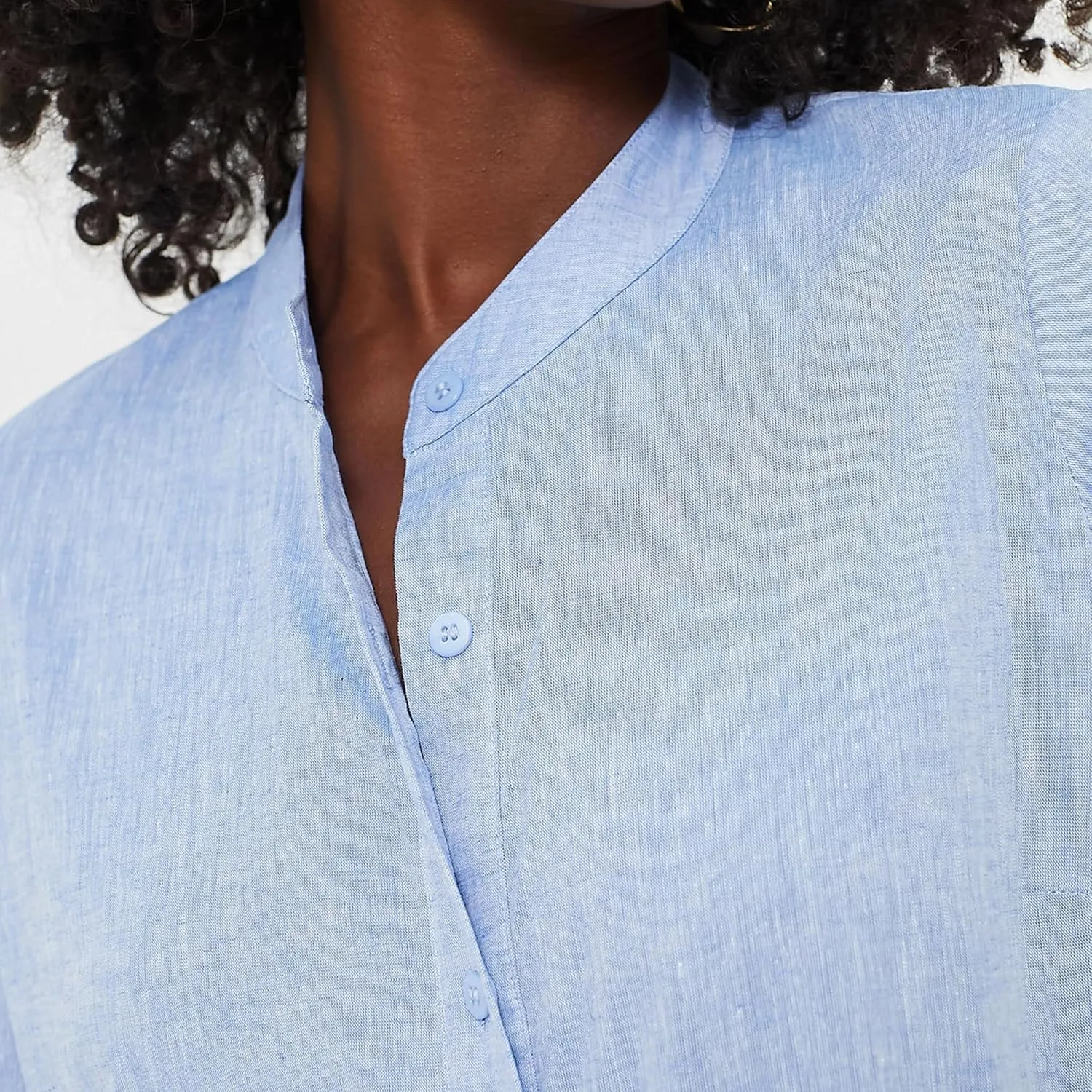 Womens Blue Maxi Button Down Shirt Dress Band Collar Long Sleeves Silhouette Casual Dresses with Pockets
