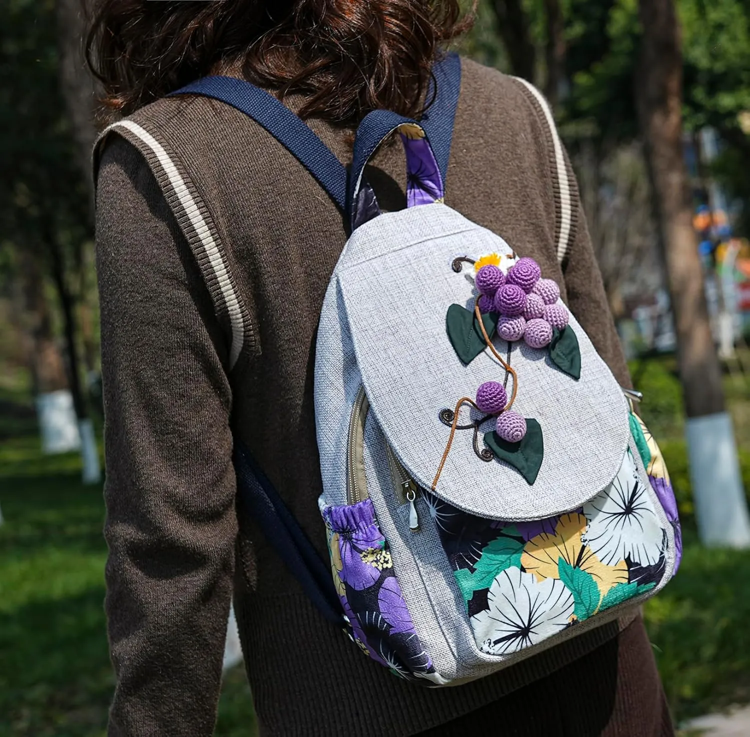 Womens Hippie Cotton Hemp Cloth Backpack Boho Vintage Embroidered Casual Purse