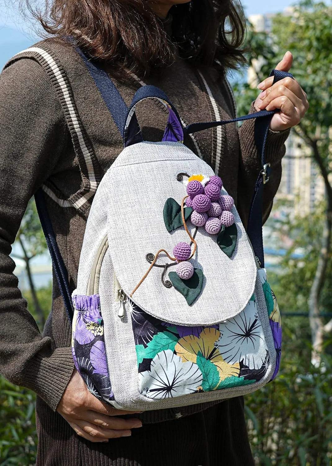 Womens Hippie Cotton Hemp Cloth Backpack Boho Vintage Embroidered Casual Purse