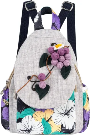 Womens Hippie Cotton Hemp Cloth Backpack Boho Vintage Embroidered Casual Purse