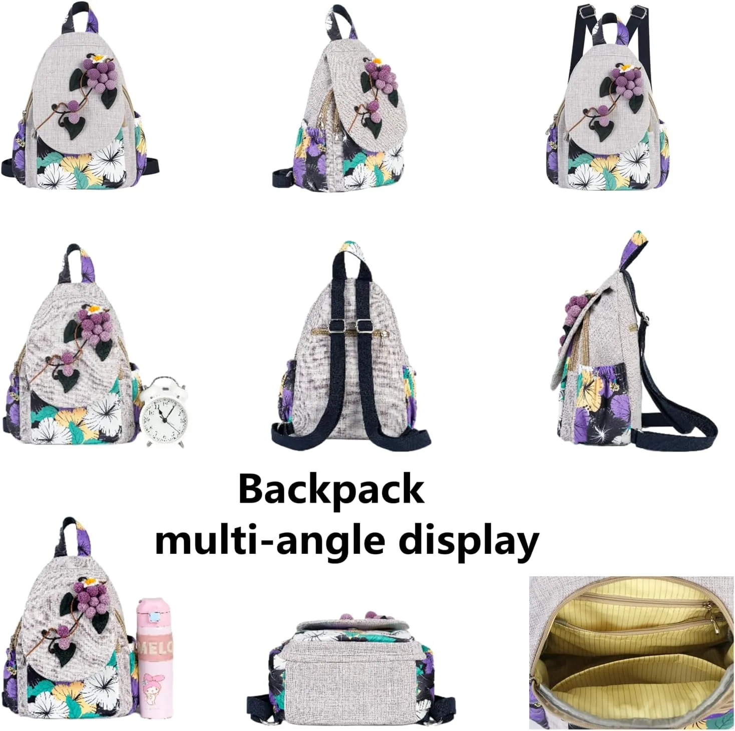 Womens Hippie Cotton Hemp Cloth Backpack Boho Vintage Embroidered Casual Purse