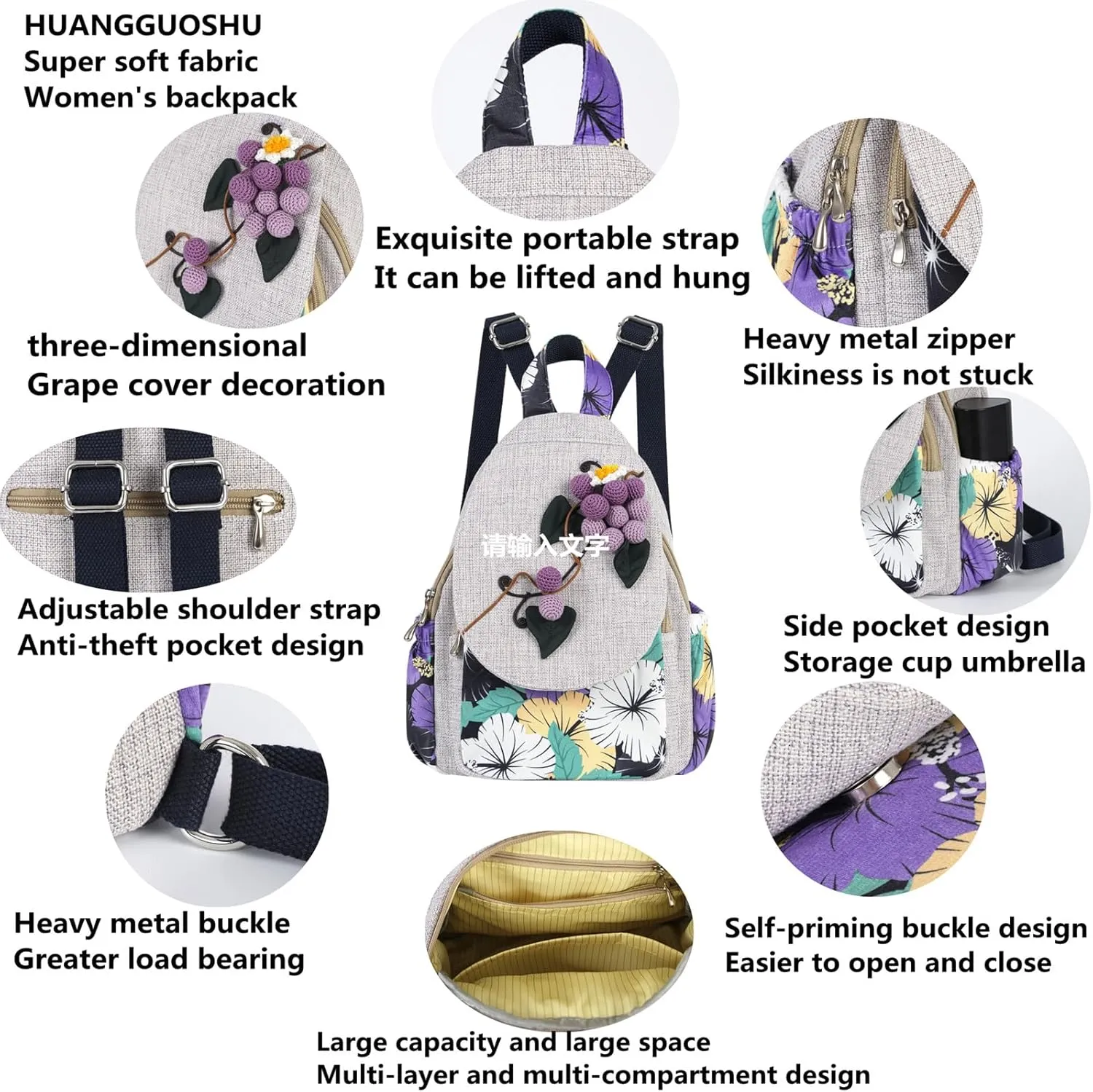 Womens Hippie Cotton Hemp Cloth Backpack Boho Vintage Embroidered Casual Purse
