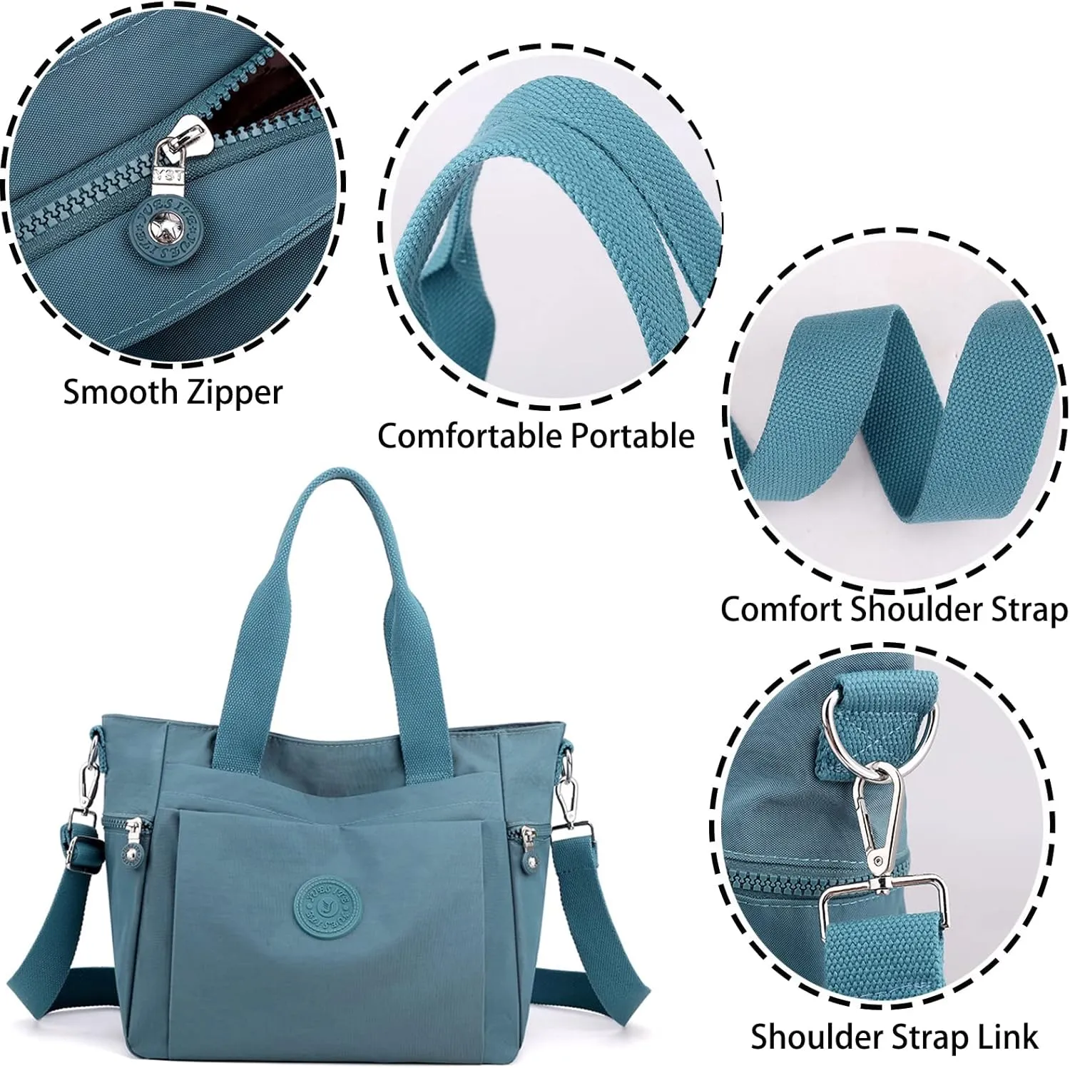 Womens Nylon Waterproof with Zipper Anti Theft Multi-pocket CrossBody Bag, Clutch Wallet with Adjustable Strap Daily Bags (Dark Blue)