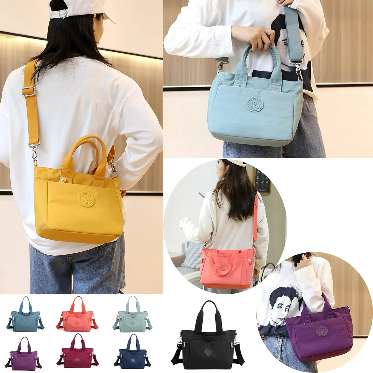 Womens Nylon Waterproof with Zipper Anti Theft Multi-pocket CrossBody Bag, Clutch Wallet with Adjustable Strap Daily Bags (Dark Blue)