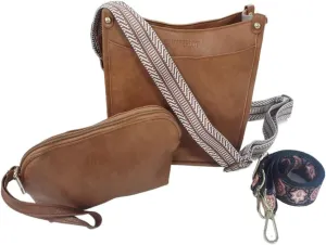 Women's Shoulder Handbags Fashion Leather Crossbody Bag Hobo Handbags Wallet Set Shoulder Purse for Women with 2PCS Adjustable Strap(Dark Brow)