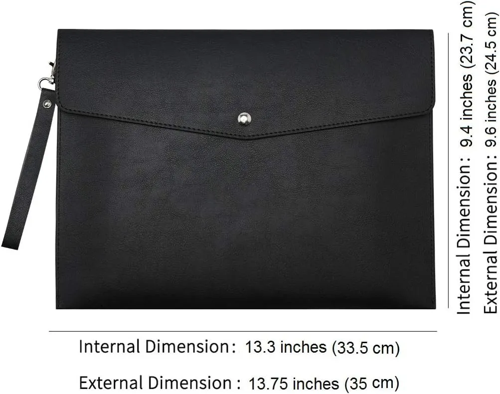 Wonderpool A4 PU Leather Envelope Documents File Portfolio Large Capacity Folders Travel Bag for Paper Letter Stationery Organizer and Tablet Case PC Sleeve (Black)