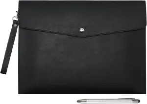 Wonderpool A4 PU Leather Envelope Documents File Portfolio Large Capacity Folders Travel Bag for Paper Letter Stationery Organizer and Tablet Case PC Sleeve (Black)
