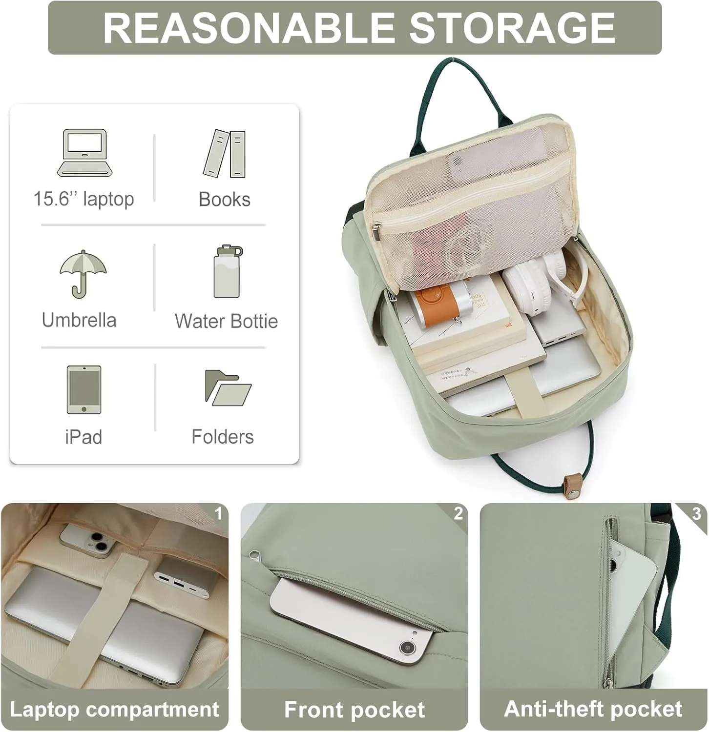 Work Backpck Men Small Travel Backpack For Women Waterproof Diaper Bag Trendy Gym Backpack Lightweight Laptop Backpack 11 Inch Simple College Backpacks(Green)