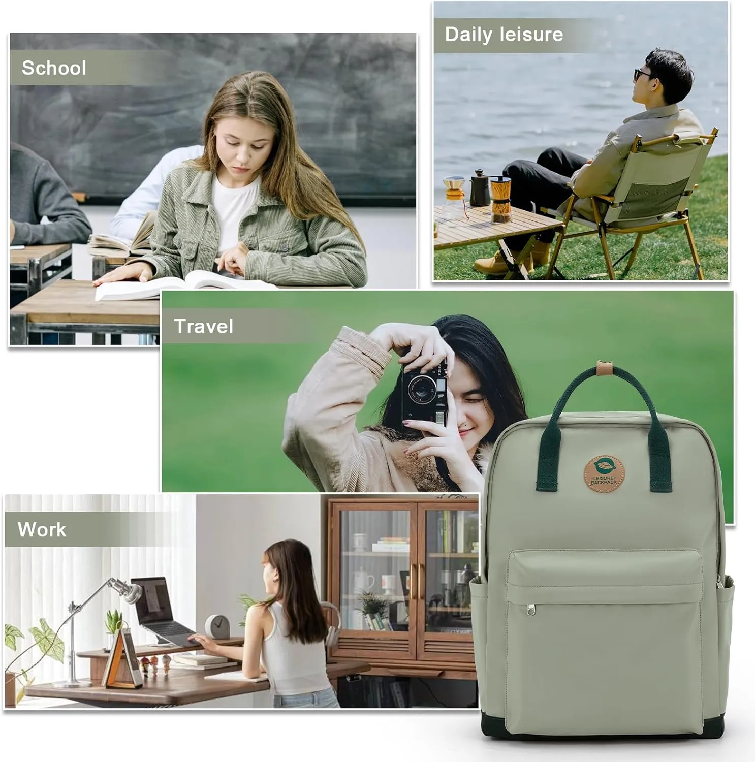 Work Backpck Men Small Travel Backpack For Women Waterproof Diaper Bag Trendy Gym Backpack Lightweight Laptop Backpack 11 Inch Simple College Backpacks(Green)