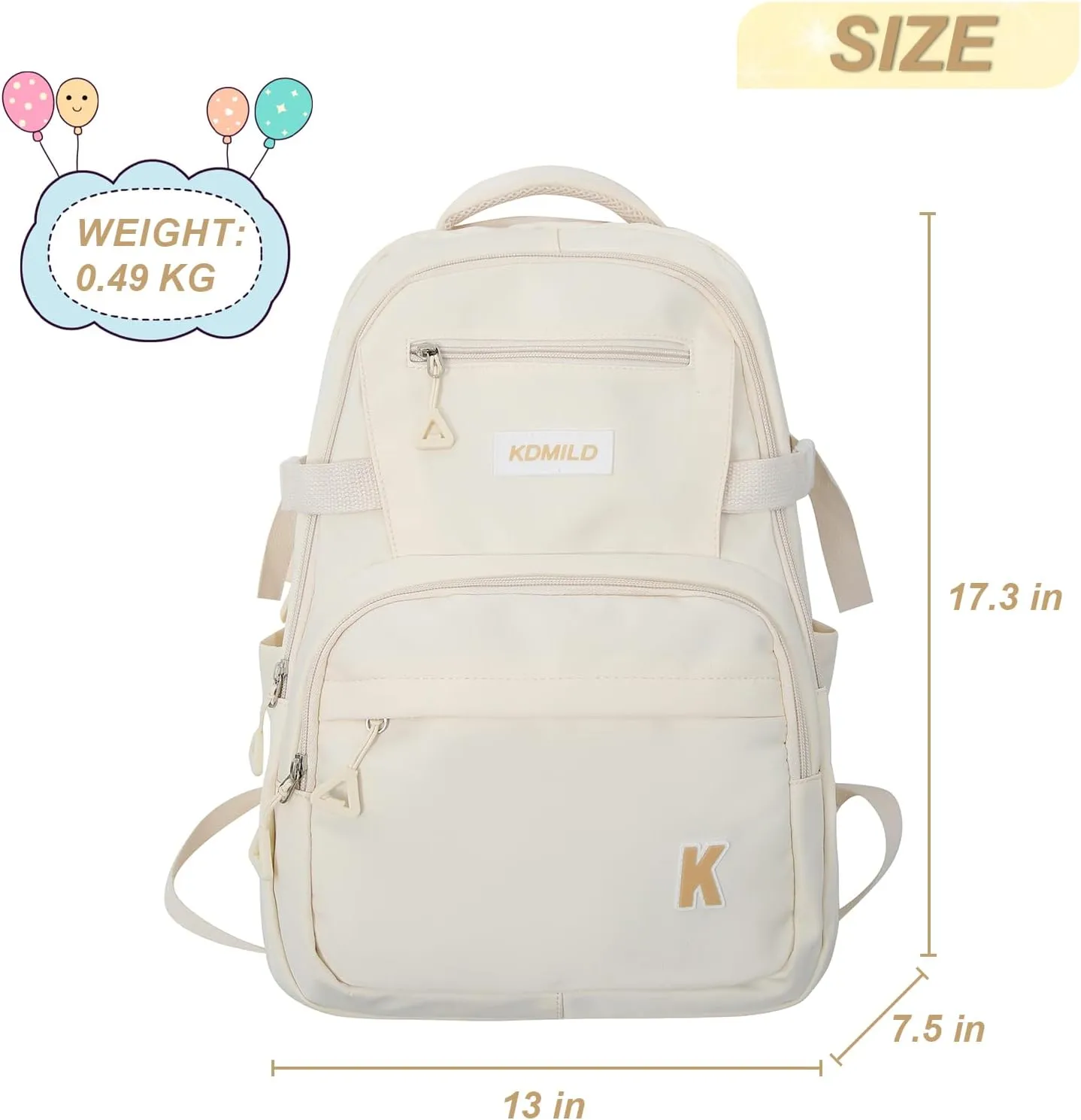 YJMKOI Aesthetic Backpack for Girls Solid Color Middle/High School Khaki Bookbag Boys and Girls Schoolbag