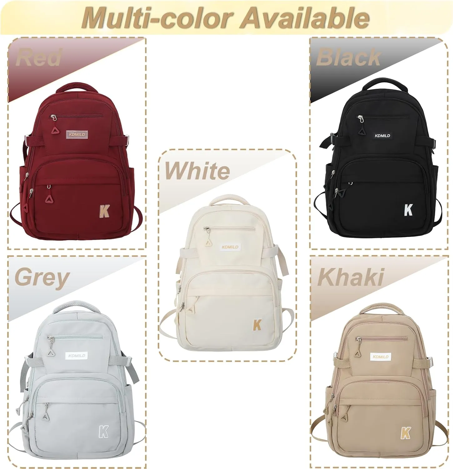 YJMKOI Aesthetic Backpack for Girls Solid Color Middle/High School Khaki Bookbag Boys and Girls Schoolbag