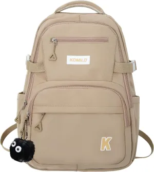 YJMKOI Aesthetic Backpack for Girls Solid Color Middle/High School Khaki Bookbag Boys and Girls Schoolbag