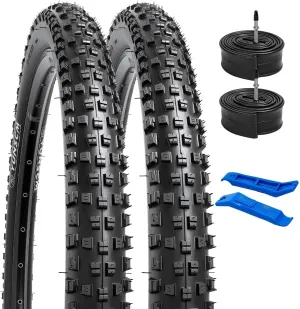 YUNSCM 27.5 Lightweight Bike Tires 27.5x2.10 (ETRTO 54-584) and 27.5 Bike Tubes 60TPI Nylon, Puncture-Resistant, Compatible with Mountain Bike Tires 27.5x1.95/2.0/2.10/2.125-2PCS (Y-564)