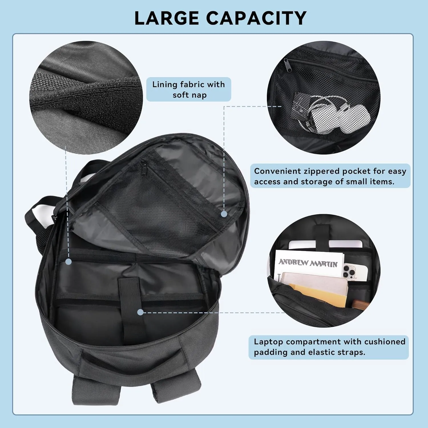 Zavothy Lightweight School Backpack with Laptop Compartment, 15.6 inch Business Computer Backpack Simple Small Backpack for Women Men Water Resistant Casual Daypack Backpack Black