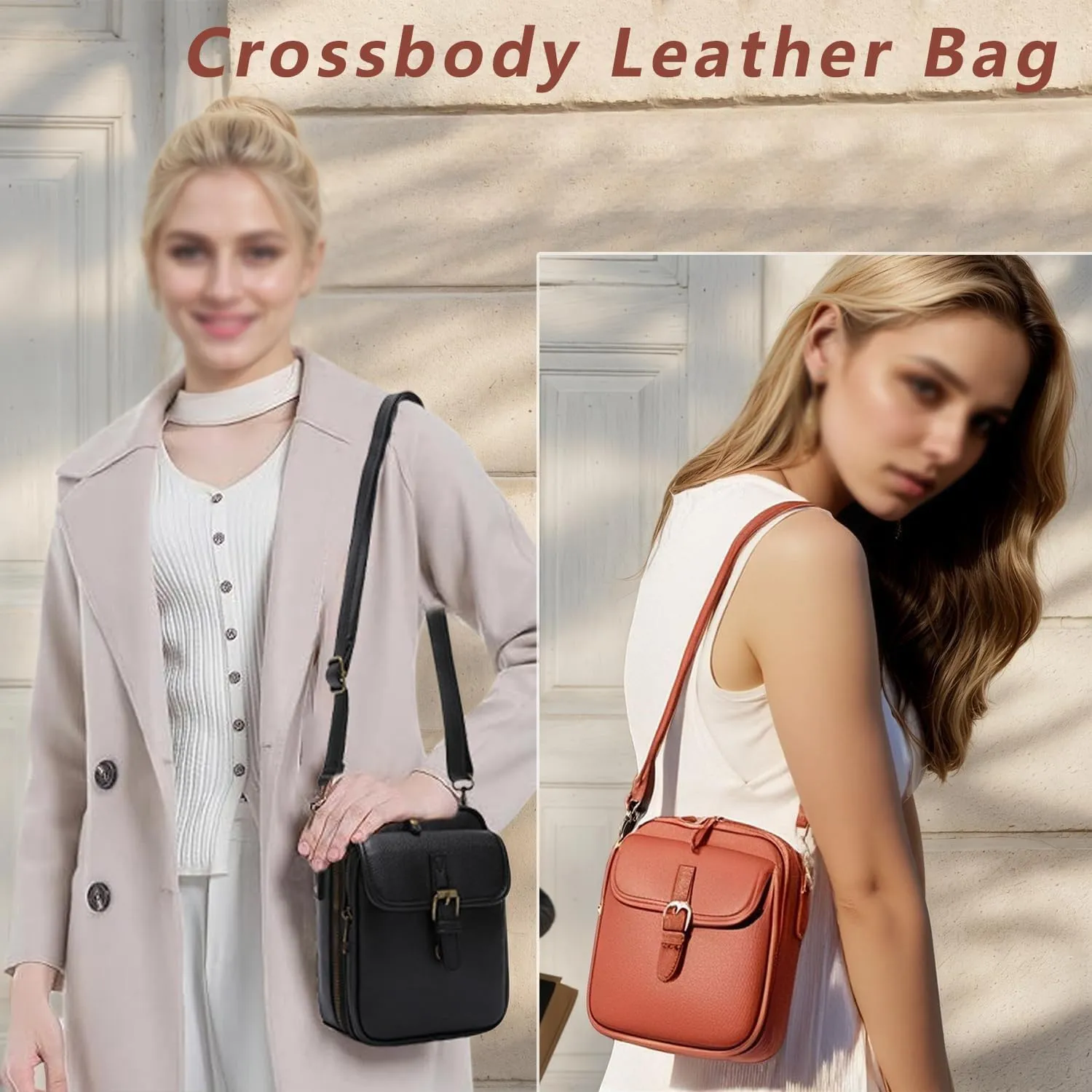 Zealburst Crossbody Leather Bag, 2025 Vintage Double Layer Crossbody Leather Bags for Women with Card Slot