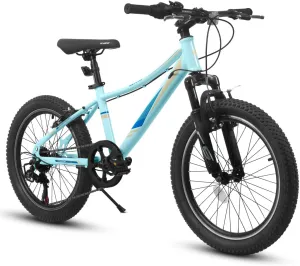 ZeHuoGe 20 Inch Adolescent Bicycle, Shock Absorbing Front Fork, 7 - Speed, V - Brakes, Mountain Tire, Boys and Girls Bike for Outdoor Adventure