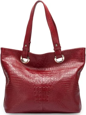 zency Alligator Women Shoulder Bag 100% Genuine Leather Crocodile Large Capactiy Female Messenger Charm Handbag (Dark Red)